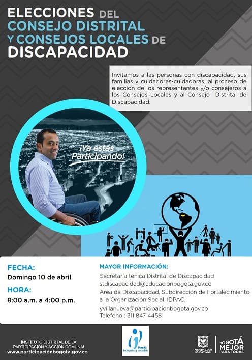 Elección miembros del consejo distrital y consejos locales de discapacidad.